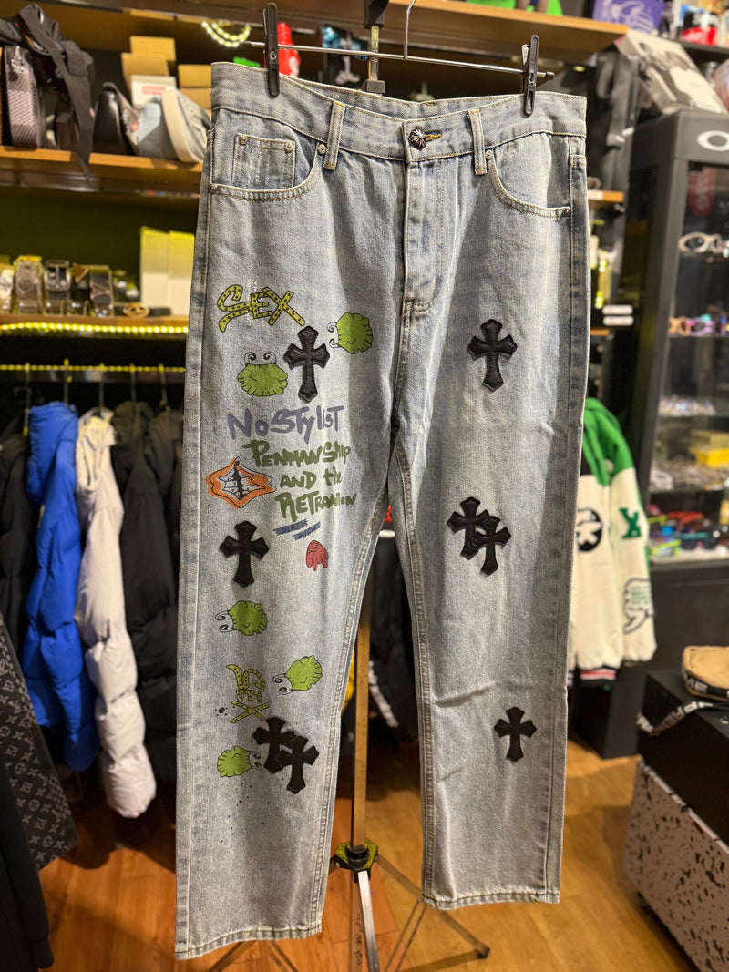 Calça Chrome Hearts Jeans Marinho Claro - Pronta Entrega