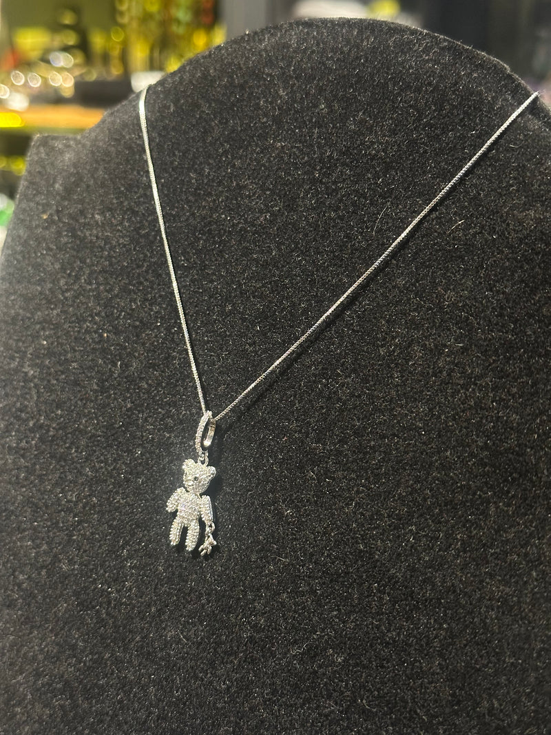 Corrente Feminina Prata Pingente Bear Em Zicornia Cúbica Cravejada 45 CM - Pronta Entrega