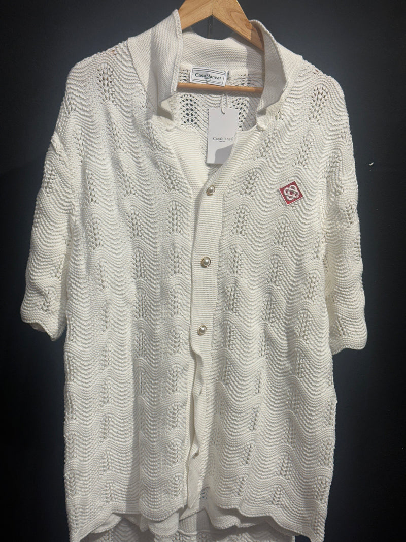 Conjunto Casablanca Crochê Camisa Manga Curta + Short White - Pronta Entrega