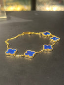 Pulseira Van Cleef Dourada Trevos Azul Escuro 18 + 6 CM - Pronta Entrega