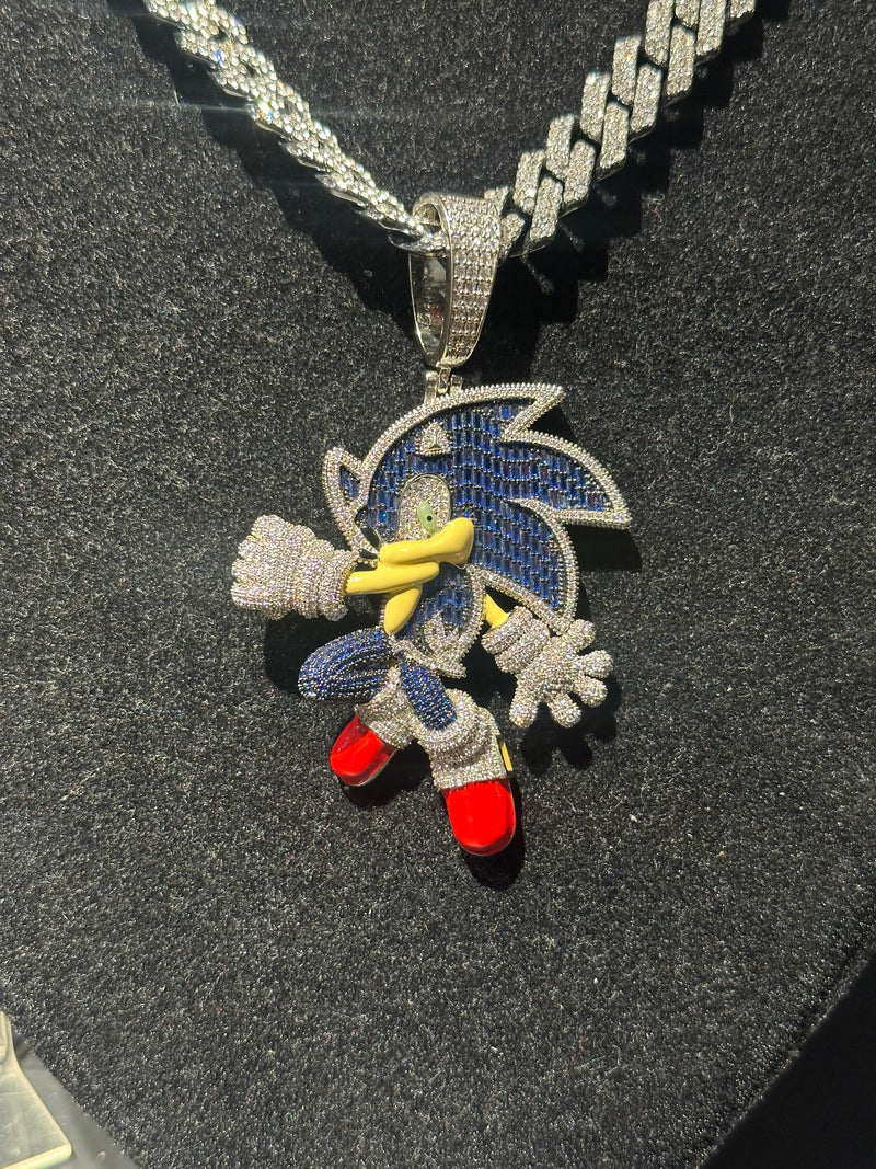 Corrente Cravejada Pingente Sonic Em Zicornia Cubica Prata - Pronta Entrega