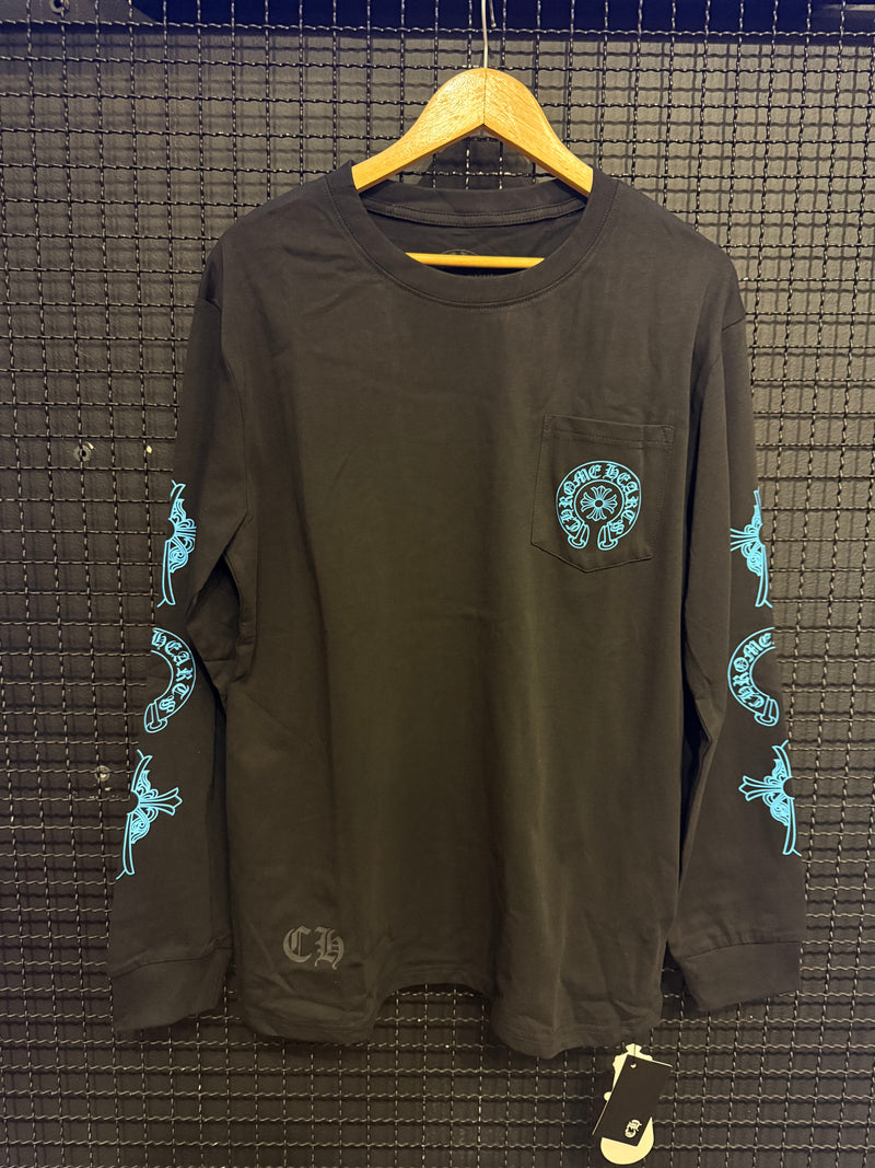 Camiseta Long Sleeve Chrome Hearts Blue Cruz - Pronta Entrega