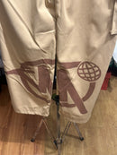 Calça Sarja Minus Two Bege Logo Marrom - Pronta Entrega