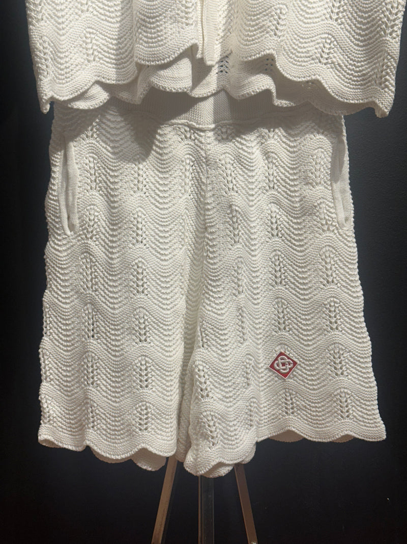Conjunto Casablanca Crochê Camisa Manga Curta + Short White - Pronta Entrega