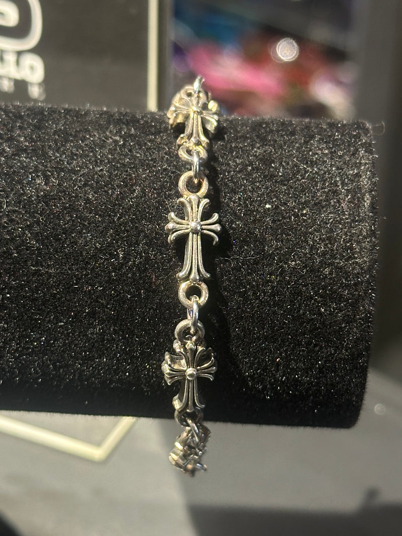 Pulseira Chrome Hearts Prata Cruz Fecho T - Pronta Entrega