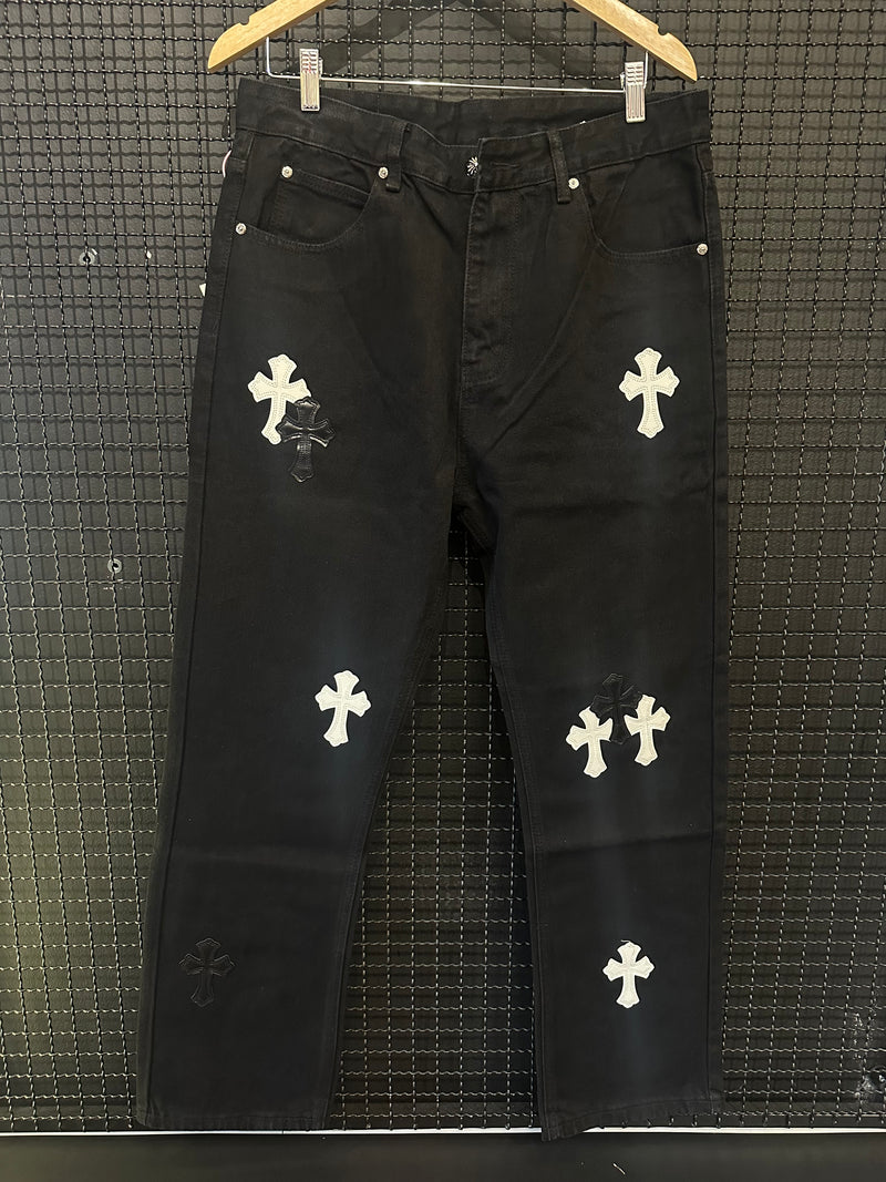 Calça Jeans Preta Chrome Hearts Cruz Black/White - Pronta Entrega