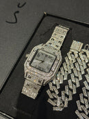 Kit Square Ice Corrente + Pulseira + Relógio - Pronta Entrega