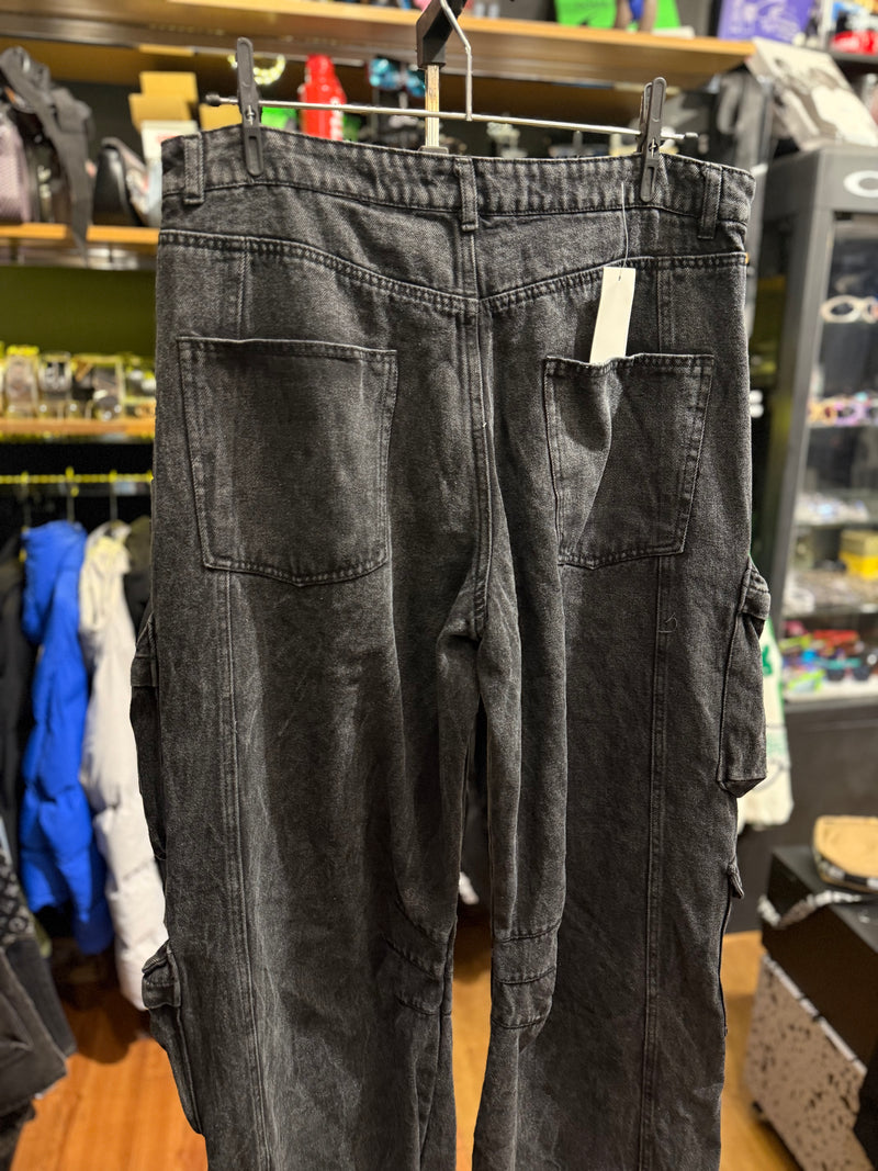 Calça Baggy Utility Cargo Jeans Preto Destonado - Pronta Entrega