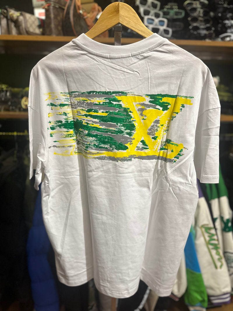 Camiseta Louis Vuitton Branca Logo Yellow/Green - Pronta Entrega