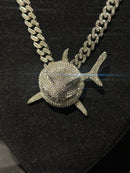 Corrente Cravejada Pingente Shark Em Zicornia Cubica Prata - Pronta Entrega