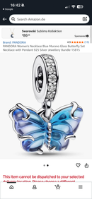 Colar PANDORA Blue Murano Glass Butterfly Set Necklace with Pendant 925 Silver - Pronta Entrega