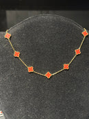 Corrente Van Cleef Dourado Trevos Vermelhos 45 + 5 CM - Pronta Entrega