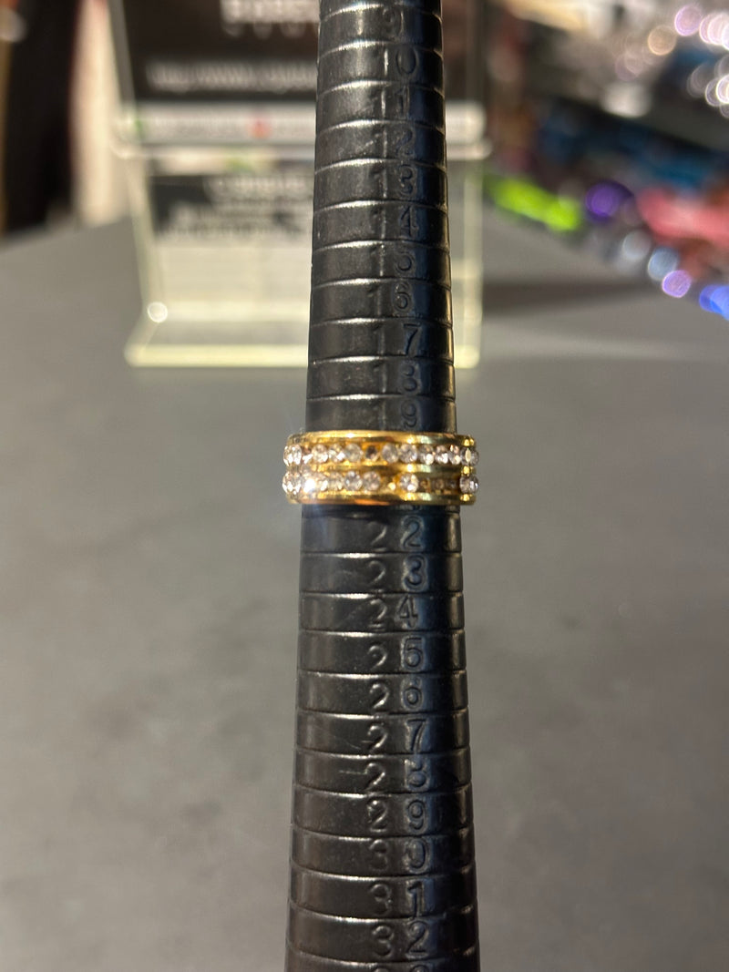 Anel Aço Inoxidável Dourado Cravejado Double Line 20 CM - Pronta Entrega