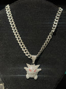 Corrente Cravejada Pingente Gengar Em Zicornia Cubica Prata - Pronta Entrega