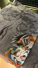 Calça Ed Hardy Jeans Destonado Bordado Caveira Águia Logo Traseiro - Pronta Entrega