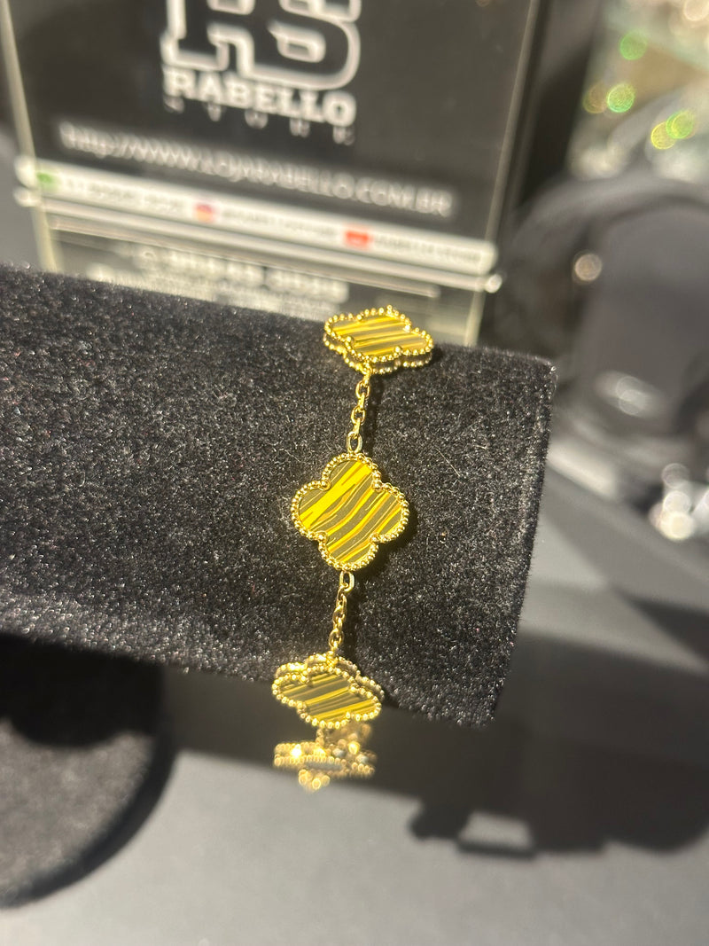 Pulseira Van Cleef Dourada Trevos Dourados 24 CM - Pronta Entrega