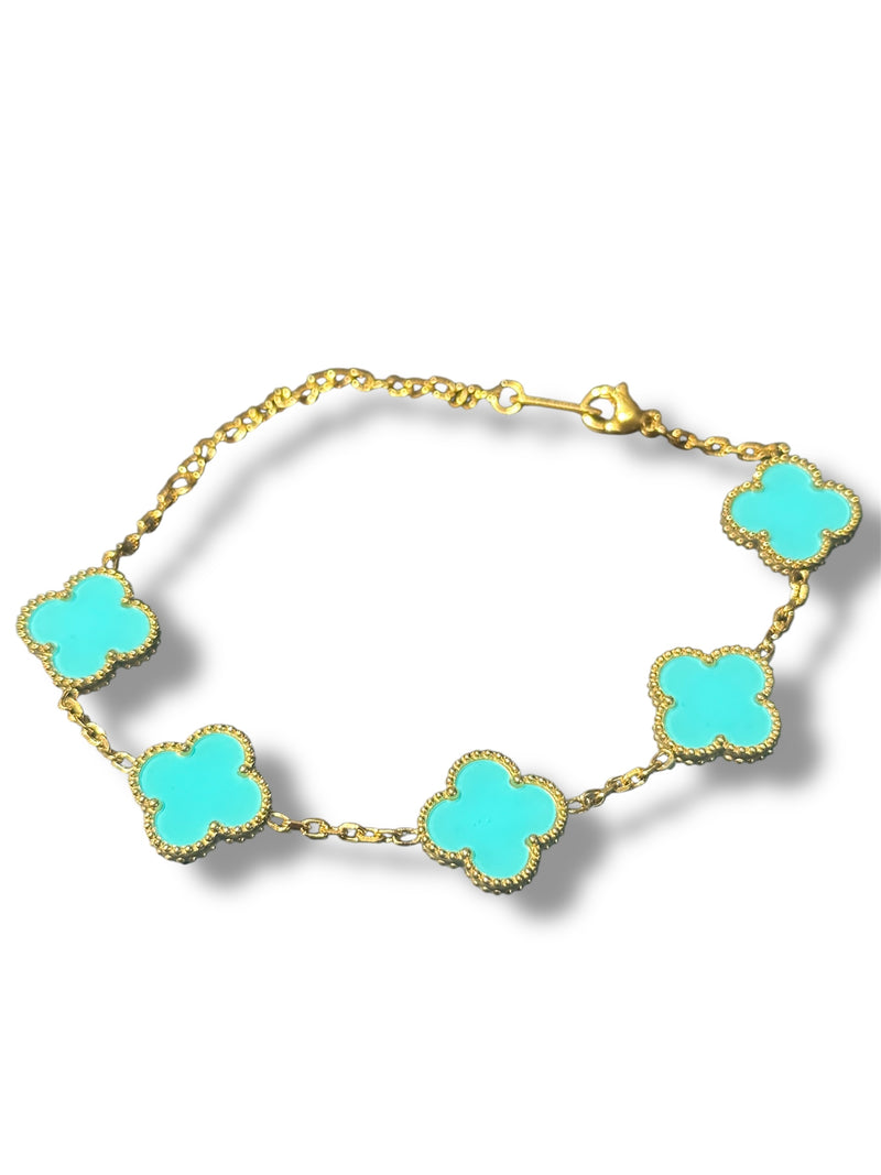 Pulseira Van Cleef Dourada Trevos Azul Marinho 18 + 6 CM - Pronta Entrega