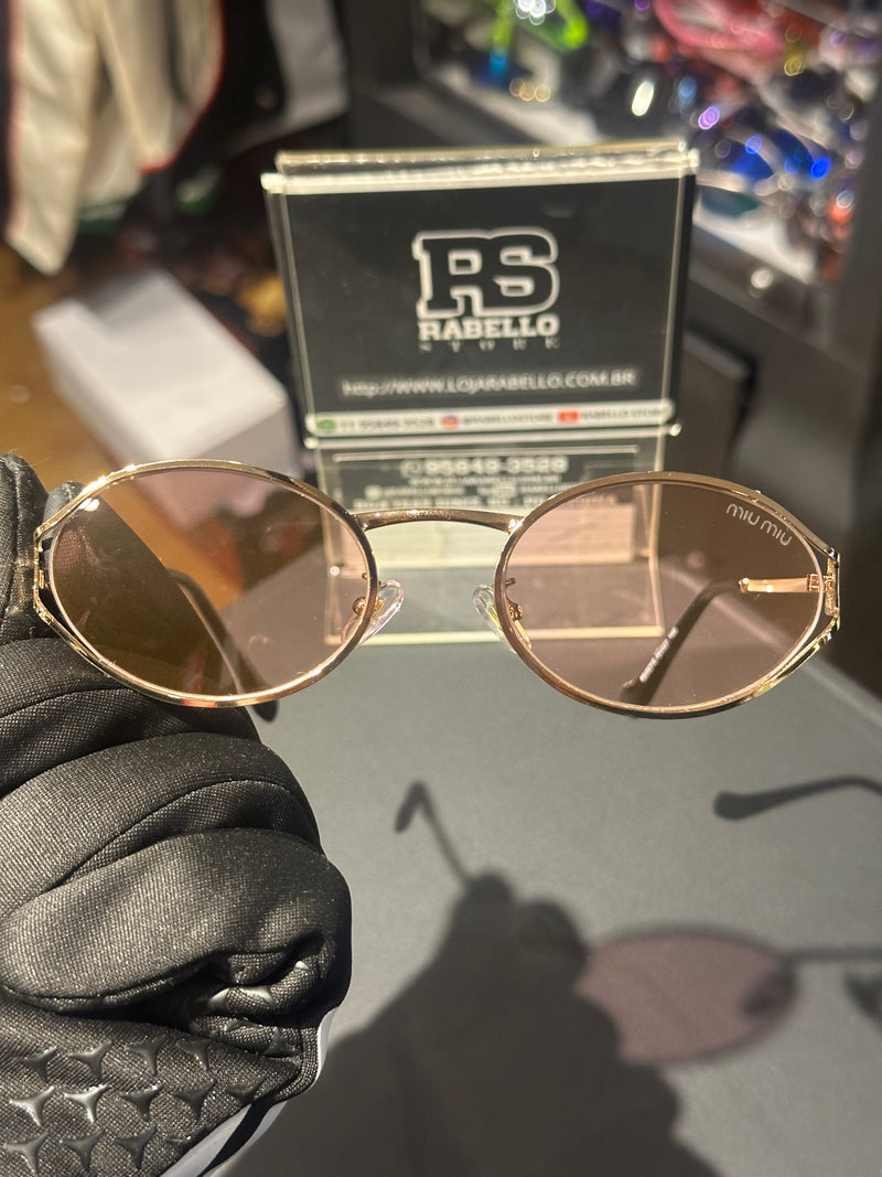 Óculos Miu Miu Redondo Armação Gold/Preto Lente Rose - Pronta Entrega