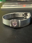 Pulseira Prata Ajustável Pingente Coração Pink - Pronta Entrega