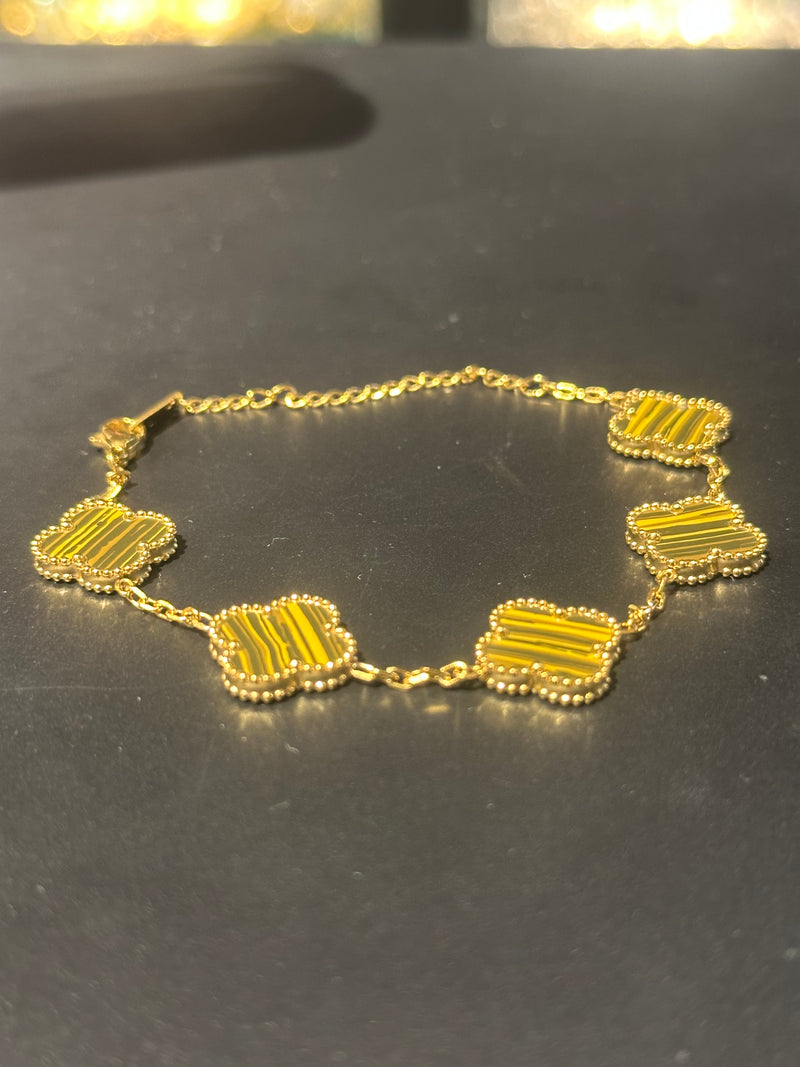 Pulseira Van Cleef Dourada Trevos Dourados 24 CM - Pronta Entrega