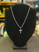 Colar Slim Cravejado Ice Zircônia Prata com Pingente Crucifixo 45 CM - Pronta Entrega