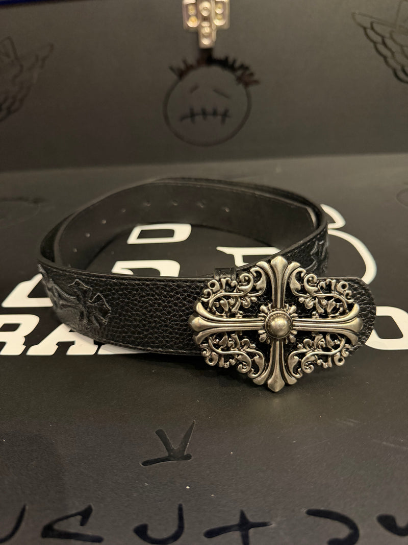 Cinto Chrome Hearts 105 CM Preto Cruz Couro Fivela Metal #2 - Pronta Entrega