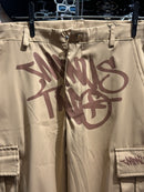 Calça Sarja Minus Two Bege Logo Marrom - Pronta Entrega