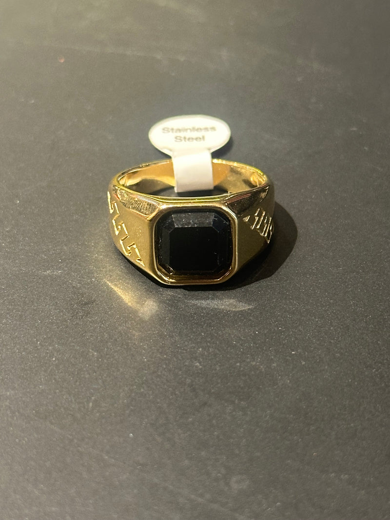 Anel Aço Inoxidável Dourado Detalhes Laterais - Pronta Entrega