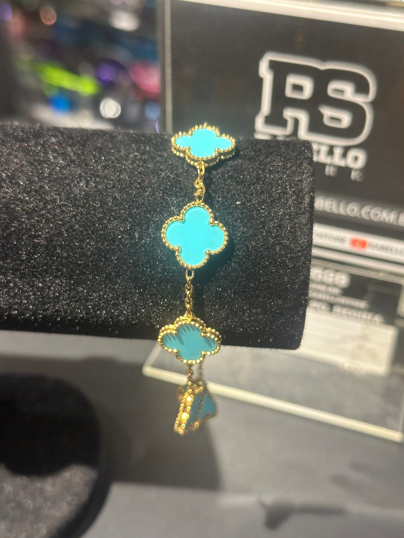 Pulseira Van Cleef Dourada Trevos Azul Marinho 18 + 6 CM - Pronta Entrega