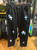 Calça Jeans Preta Chrome Hearts Cross White/Blue - Pronta Entrega