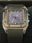 Relógio Cartier Santos Quartzo Silver Fundo Blue - Pronta Entrega