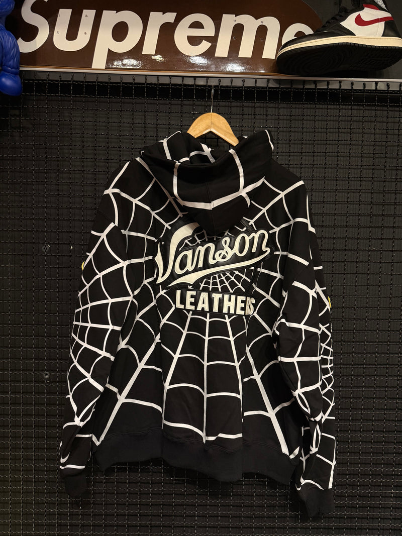 Jaqueta Vanson Leathers x Supreme Moletom Spider-Man Zip Up Hooded Black SS26-W14 - Pronta Entrega