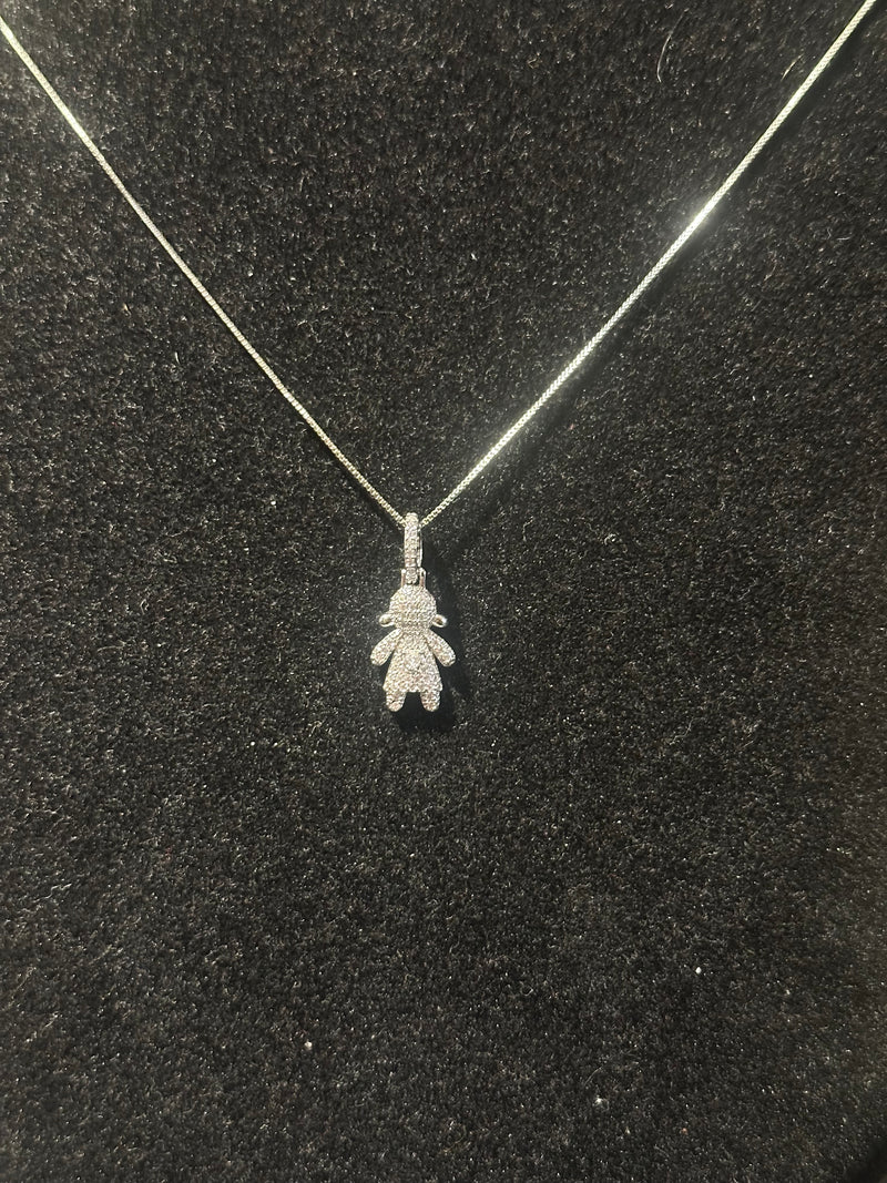 Corrente Feminina Prata Pingente Girl White Stone Em Zicornia Cúbica 45 CM - Pronta Entregah