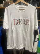 Camiseta Dior Logo Bordado Floral Branca - Pronta Entrega