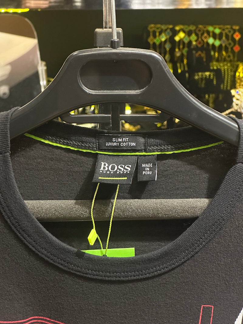 Camisa Hugo Boss Preta Logo Black/Red/White - Pronta Entrega