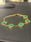 Pulseira Van Cleef Dourada Trevos Verdes 24 CM - Pronta Entrega