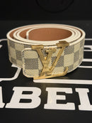 Cinto Louis Vuitton Initiales Damier Azur Fivela Gold - Pronta Entrega