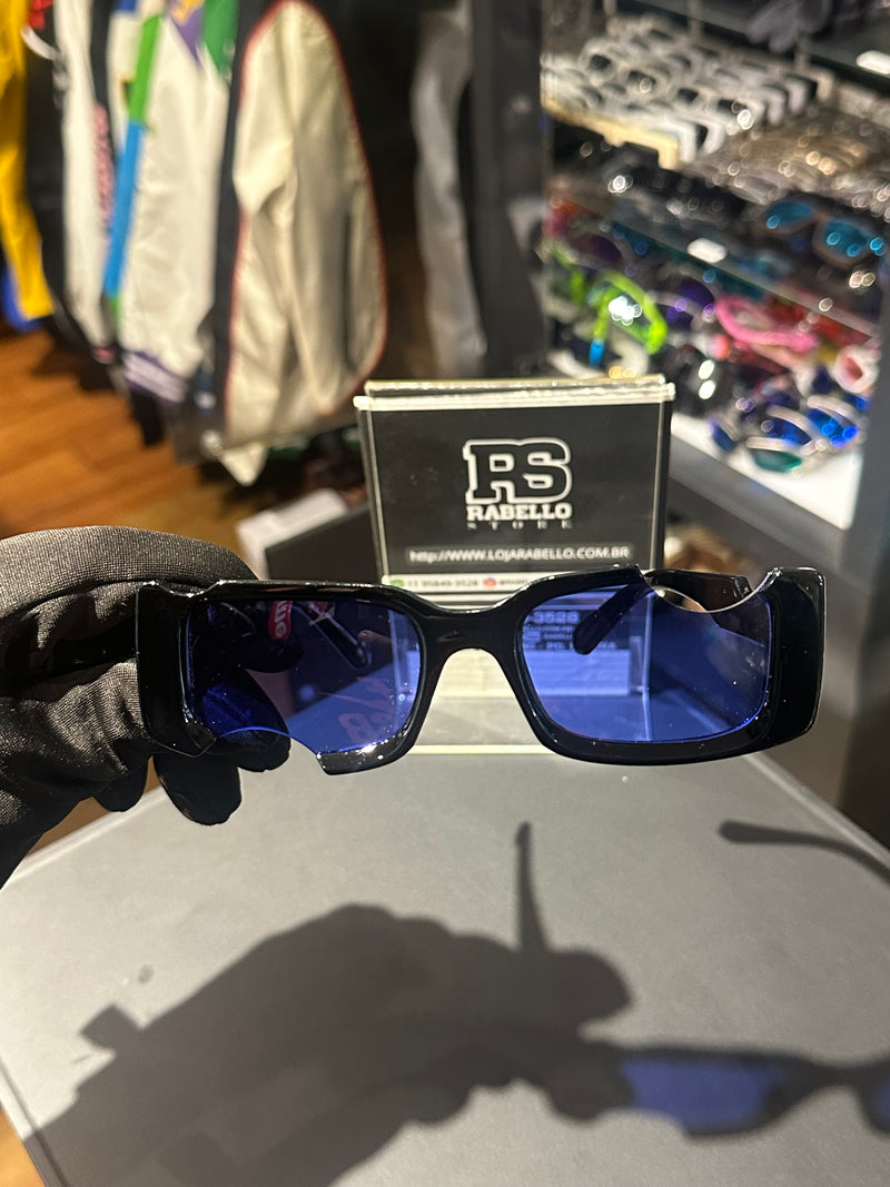 Óculos Off-White Retangular Preto Recortado Logo Branco Lente Azul  - Pronta Entrega