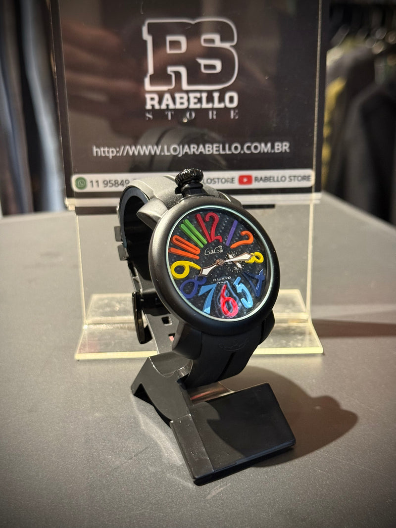 Relógio Gaga Milano Preto 44MM Emborrachado - Pronta Entrega