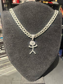 Corrente Cravejada Pingente Stickman Middle Finger Em Zicornia Cubica Prata - Pronta Entrega