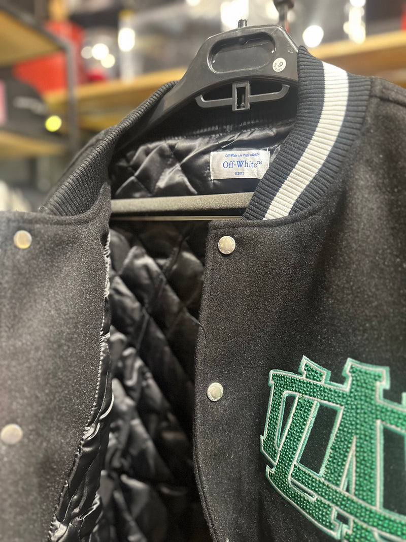Jaqueta Varsity Off-White NYC Black/White/Green - Pronta Entrega