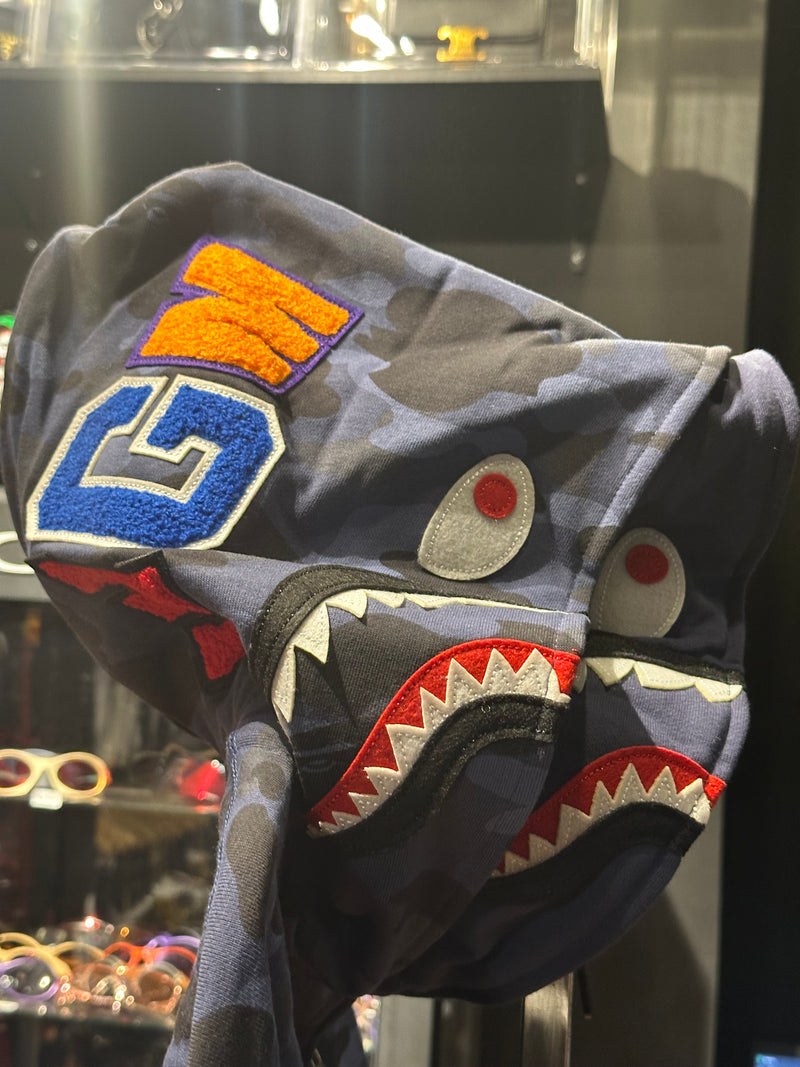 Jaqueta Bape Shark Camo Blue Dual Hoodie Full Zip - Pronta Entrega