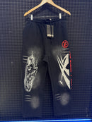 Calça Moletom Hellstar Airbrushed Skull Flare Bottom Midnight Dye Black - Pronta Entrega
