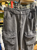 Calça Baggy Utility Cargo Jeans Destonado Preto - Pronta Entrega