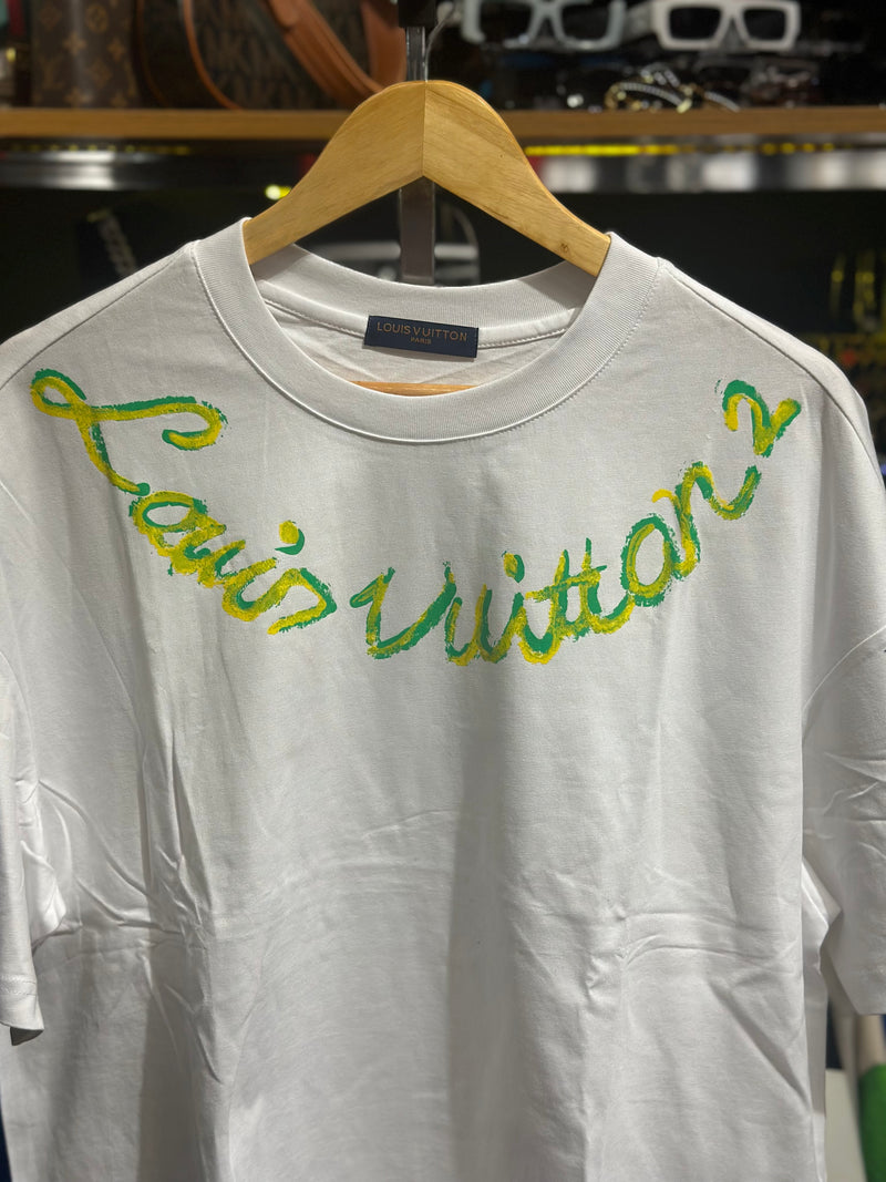 Camiseta Louis Vuitton Branca Logo Yellow/Green - Pronta Entrega
