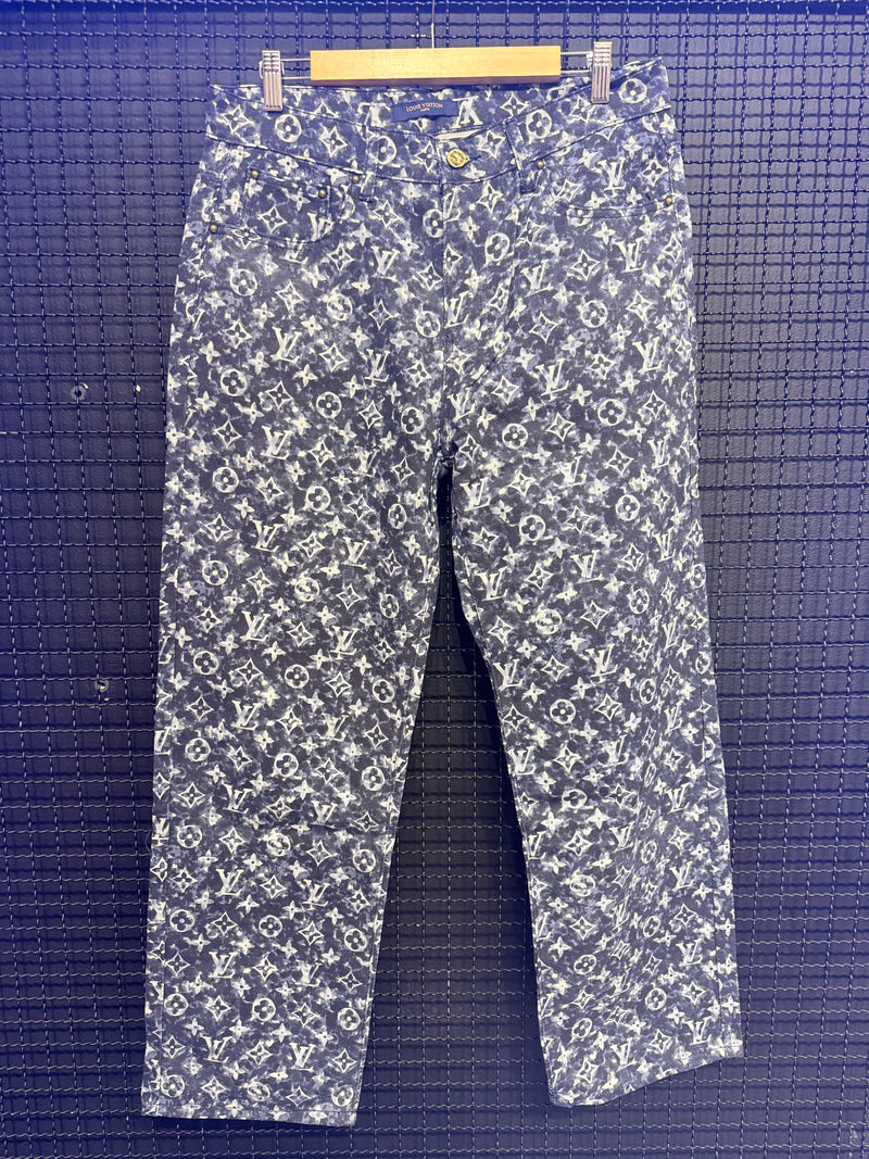 Calça Jeans Louis Vuitton Monogram Blue White  - Pronta Entrega