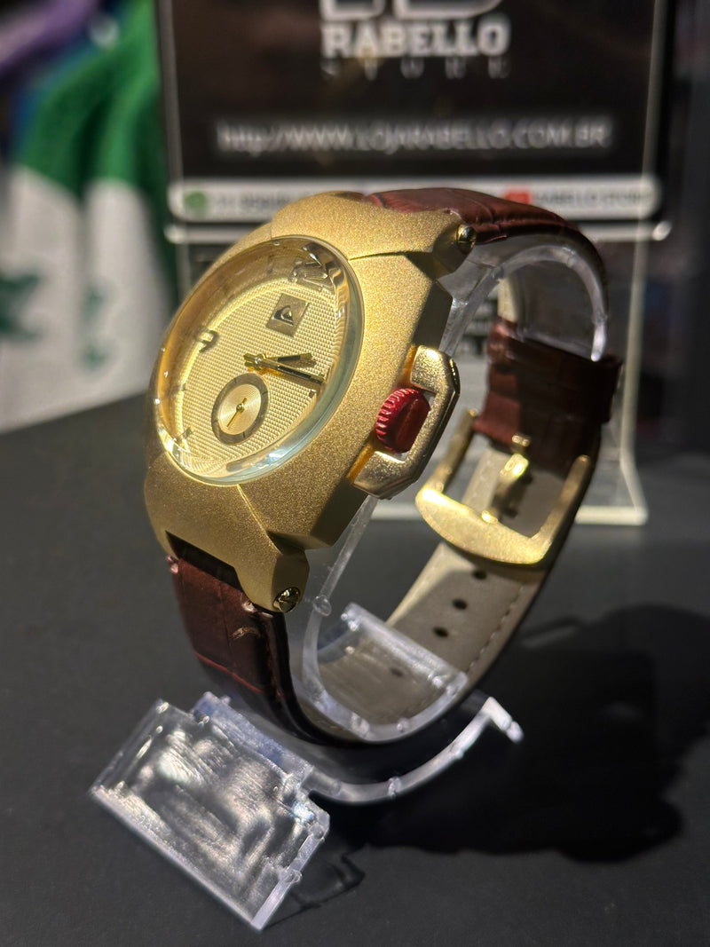 Relógio QuikSilver Foxhound Gold Pulseira Couro Marrom - Pronta Entrega
