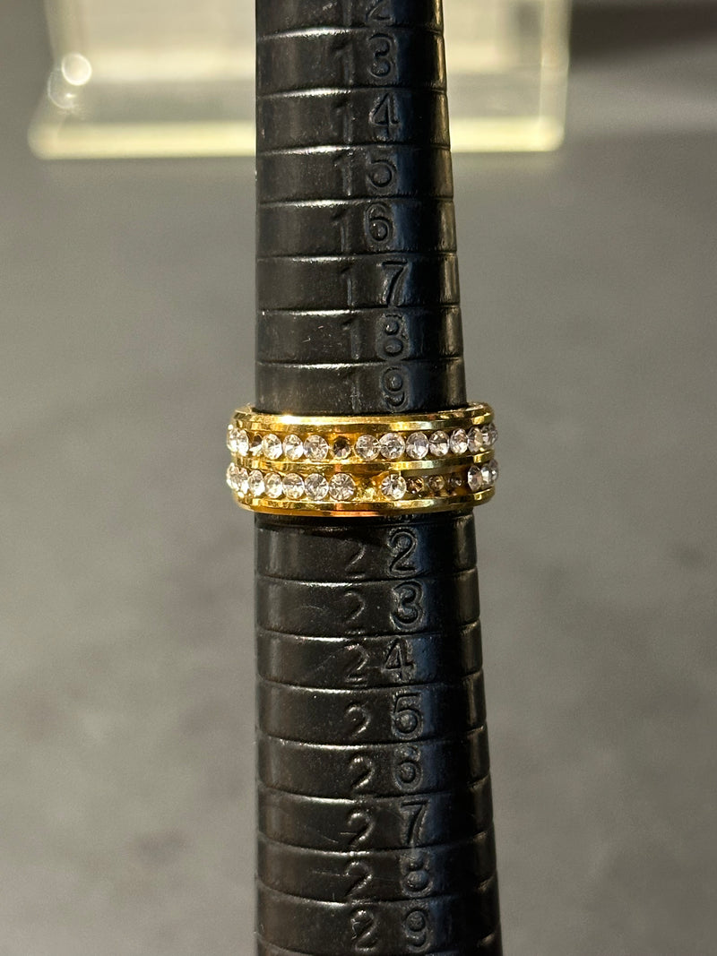 Anel Aço Inoxidável Dourado Cravejado Double Line 20 CM - Pronta Entrega