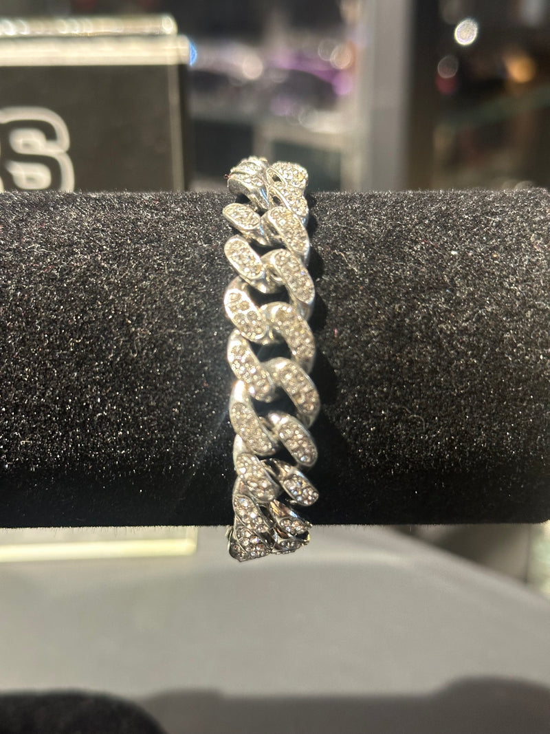 Pulseira Slim Prata Cravejada Em Zicornia Cúbica 20 CM - Pronta Entrega