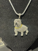 Corrente Cravejada Slim Pingente Pitbull Em Zicornia Cubica Prata 40 CM - Pronta Entrega